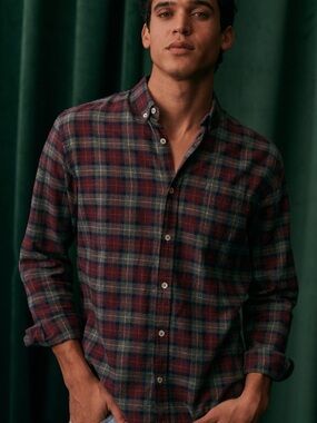 Sezane Octobre Editions Charlie men’s grey/maroon checked buttondown shirt L